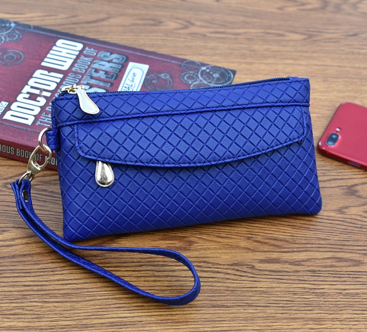 2020 Womens Simple Clutch Korean Embossed Plaid Sapphire Blue 