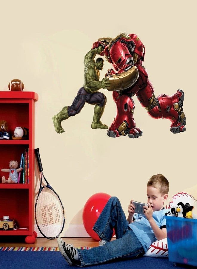 Decals Creation™ 'Ironman vs Hulk' Wall Sticker (PVC Vinyl Size 76X60 CM) - Image 1