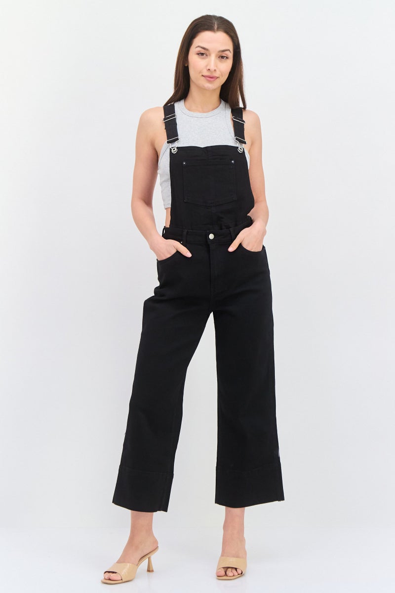 Pepe Jeans Women Solid Sleeveless Denim Jumpsuit, Black - Image 1