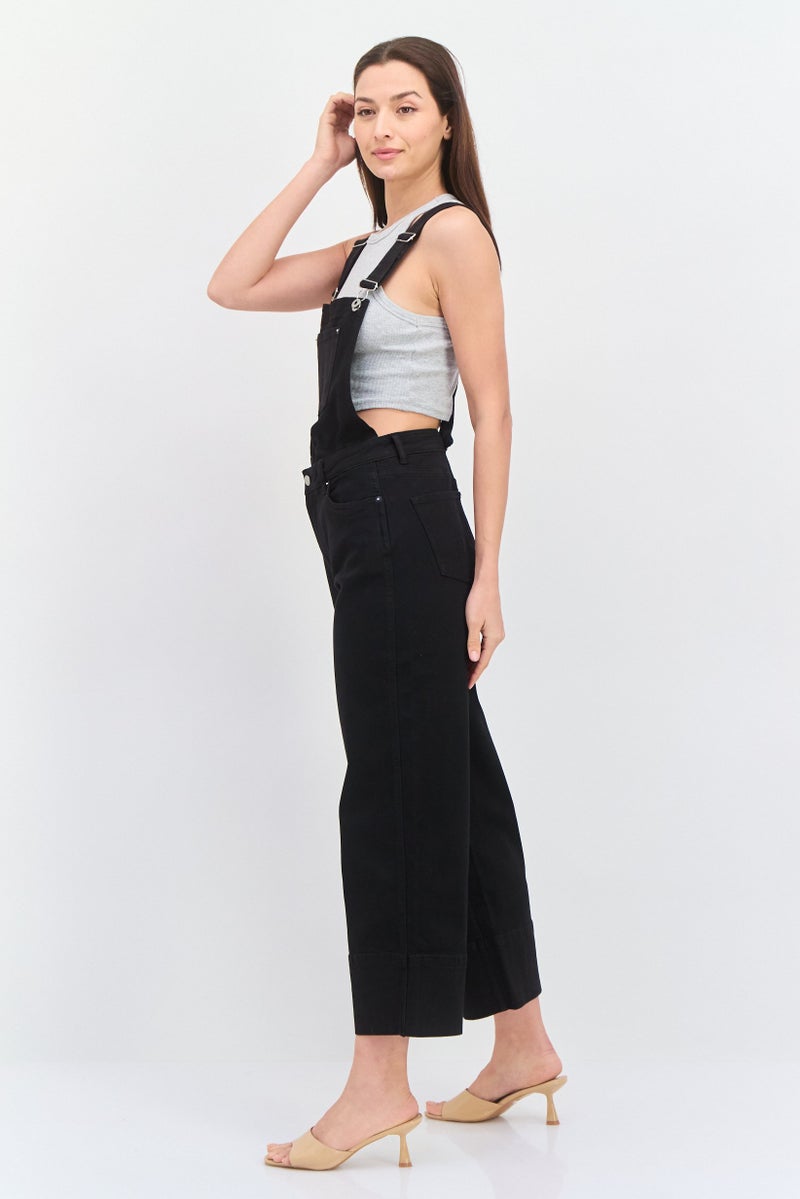 Pepe Jeans Women Solid Sleeveless Denim Jumpsuit, Black - Image 3