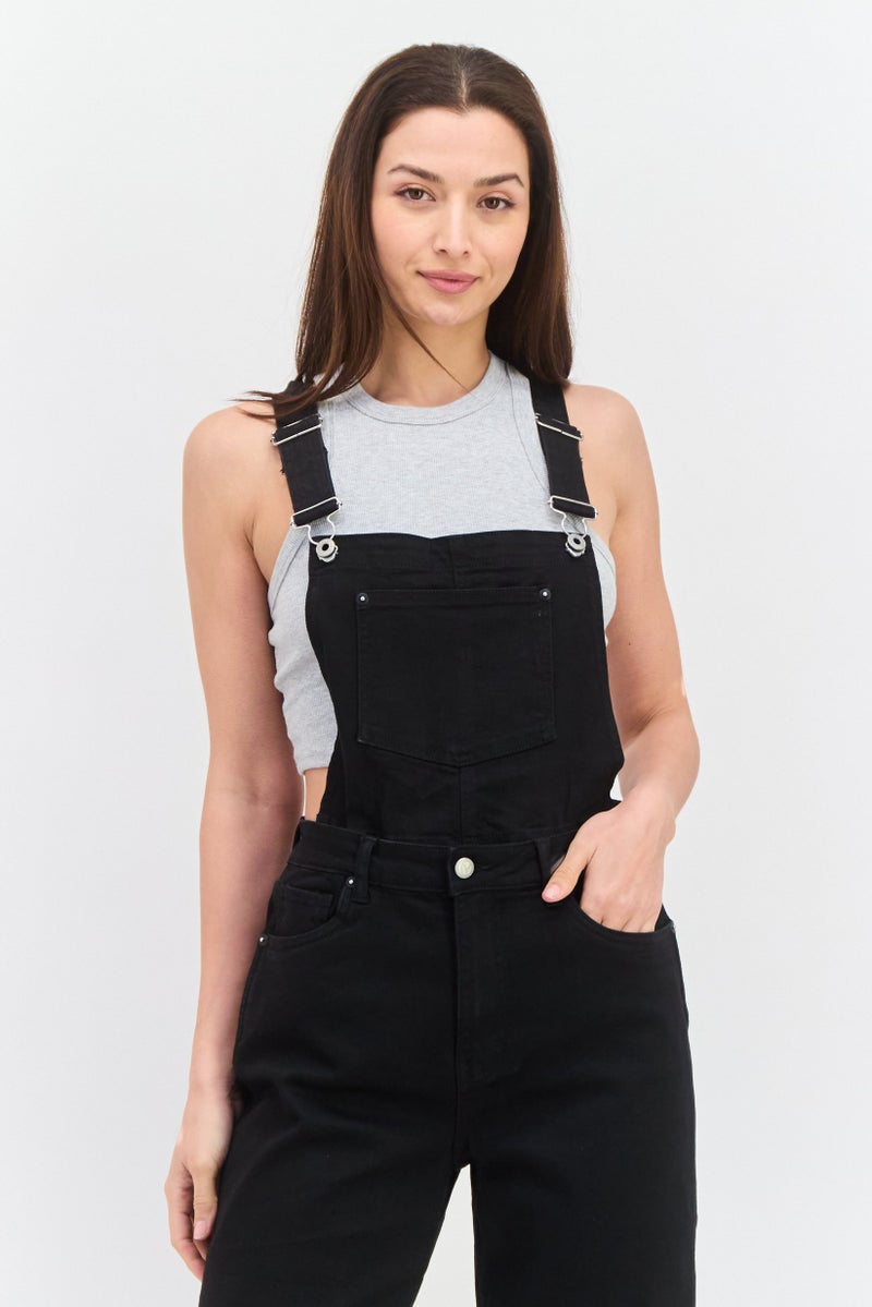 Pepe Jeans Women Solid Sleeveless Denim Jumpsuit, Black - Image 2