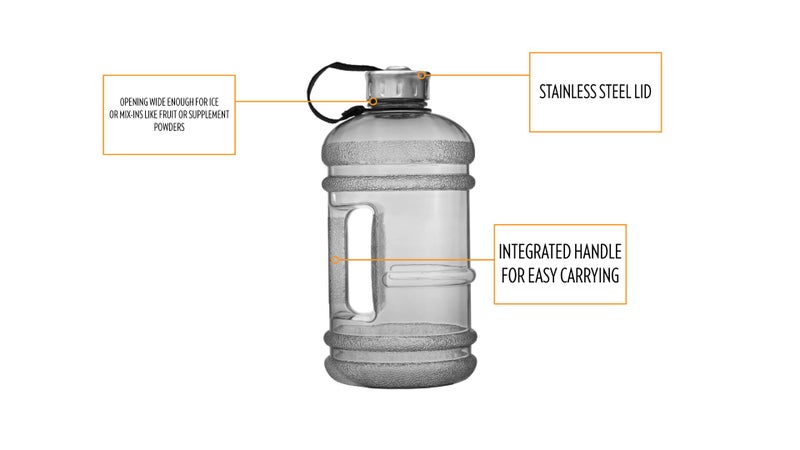 New Wave Enviro Iconic 2.2 Liter BPA Free Water Bottle with Stainless Steel Cap, Integrated Handle for Easy Carrying, Gym and Lifestyle Bottle, 2.2L Capacity, Charcoal - Image 2