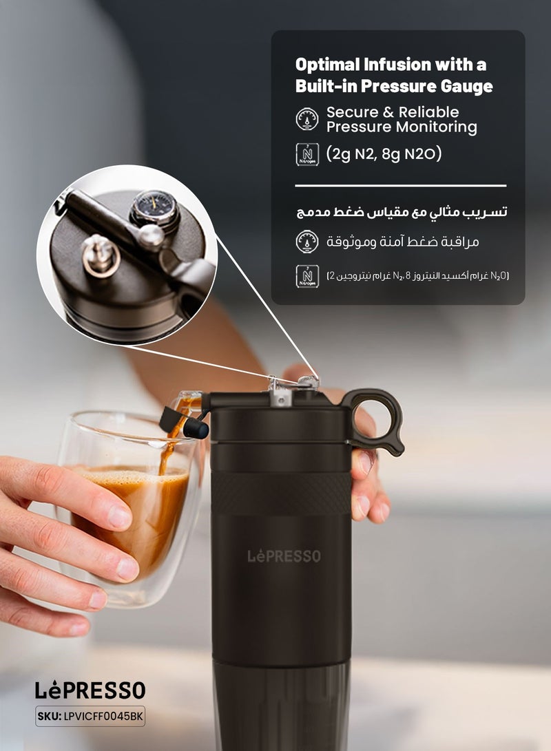 LePRESSO Nitro Brew Cold Coffee Maker with Pressure Gauge 480mL / Nitrogen Gas Bulb Storage / Integrated Pressure Gauge / Removable Tritan Cup / Ceramic Brewing Chamber / Cold Coffee Machine - Black - Image 3