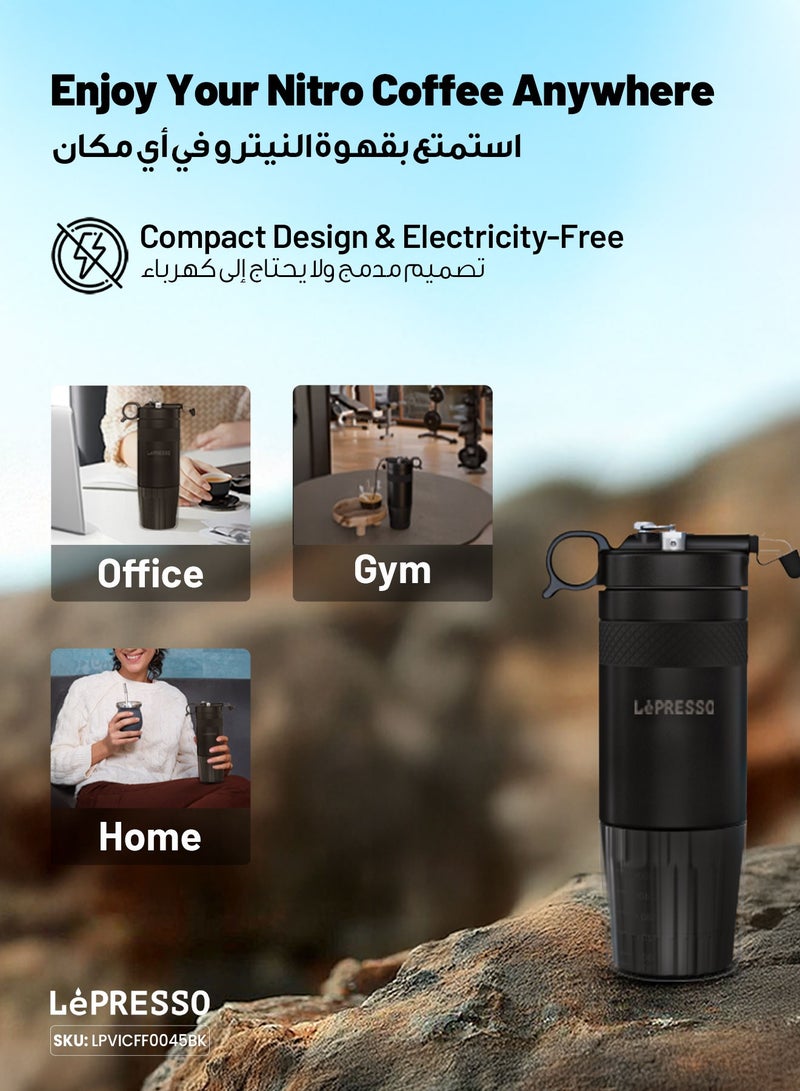 LePRESSO Nitro Brew Cold Coffee Maker with Pressure Gauge 480mL / Nitrogen Gas Bulb Storage / Integrated Pressure Gauge / Removable Tritan Cup / Ceramic Brewing Chamber / Cold Coffee Machine - Black - Image 5