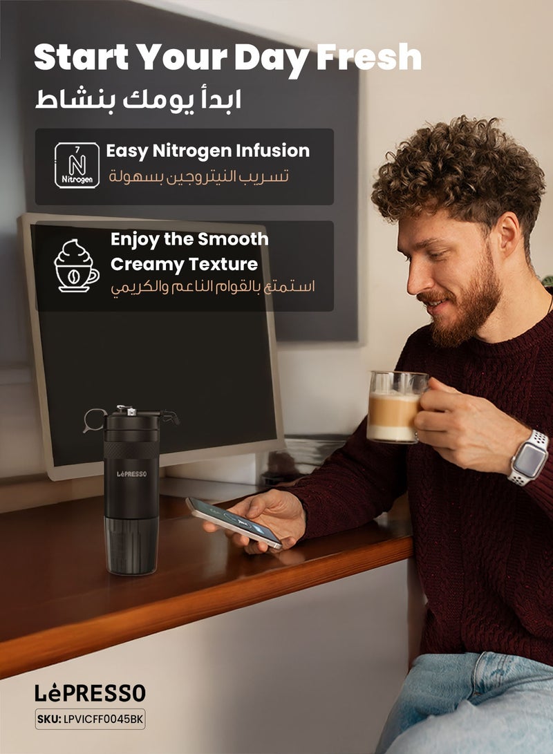 LePRESSO Nitro Brew Cold Coffee Maker with Pressure Gauge 480mL / Nitrogen Gas Bulb Storage / Integrated Pressure Gauge / Removable Tritan Cup / Ceramic Brewing Chamber / Cold Coffee Machine - Black - Image 2