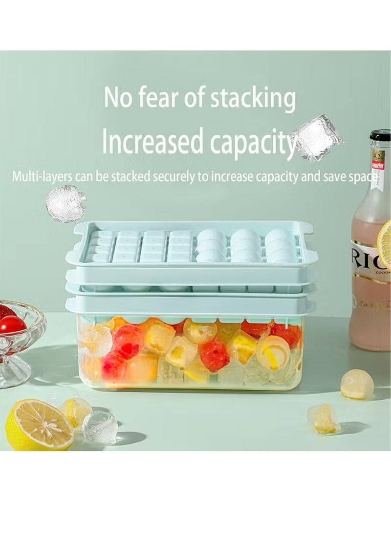 Kawkab 2-Tier Food-Grade Ice Tray Set: 40-Cube Square Ice Tray & 24-Cube Round Ice Ball Storage Container, 64-Cube Double-Layer Ice Tray with Lid & Ice Scoop, Silicone Ice Cube Tray, Double-Layer Ice Cube Mold with Storage Container, Leak-Proof, Non-Stick & Easy to Clean (Blue) - Image 3