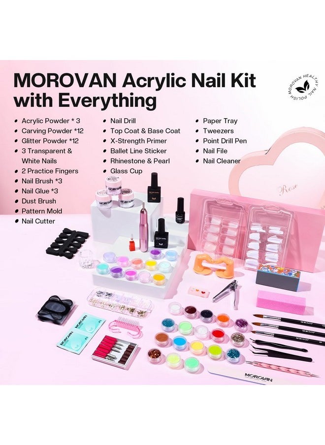 morovan - Acrylic Nail Kit For Beginners: Nail Kit Acrylic Set With Professional Acrylic Powder Glitter Full Acrylic Nail Starter Kit For Nail Extensions - Image 1