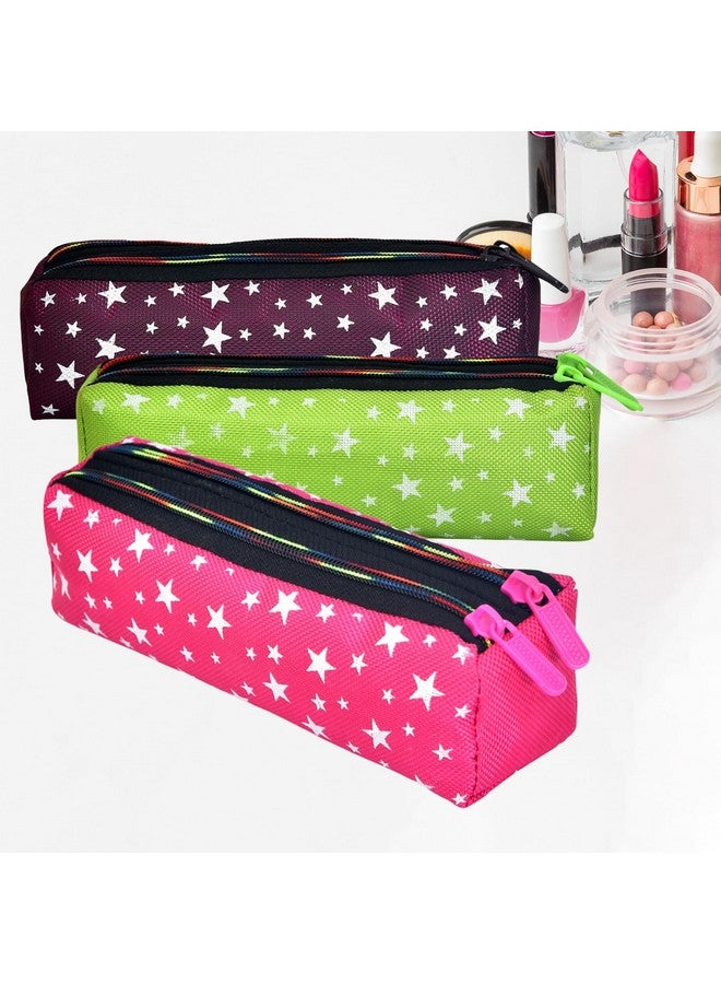 Kuber Industries Makeup Pouch | Rexine Cosmetic Pouch | Travel Makeup Pouch For Girls | Storage Makeup Bag | Star Makeup Pouch | Pack Of 3 | Multi - Image 1
