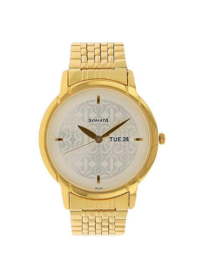 سوناتا Quartz Analog with Day and Date Silver Dial Golden Stainless Steel Strap Watch For Men - Image 1