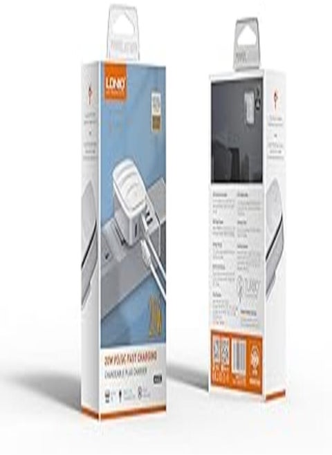 LDNIO A2425C Fast Wall Charger With Cable From USB To Lightning And PD Plus QC LED Lamp - White
