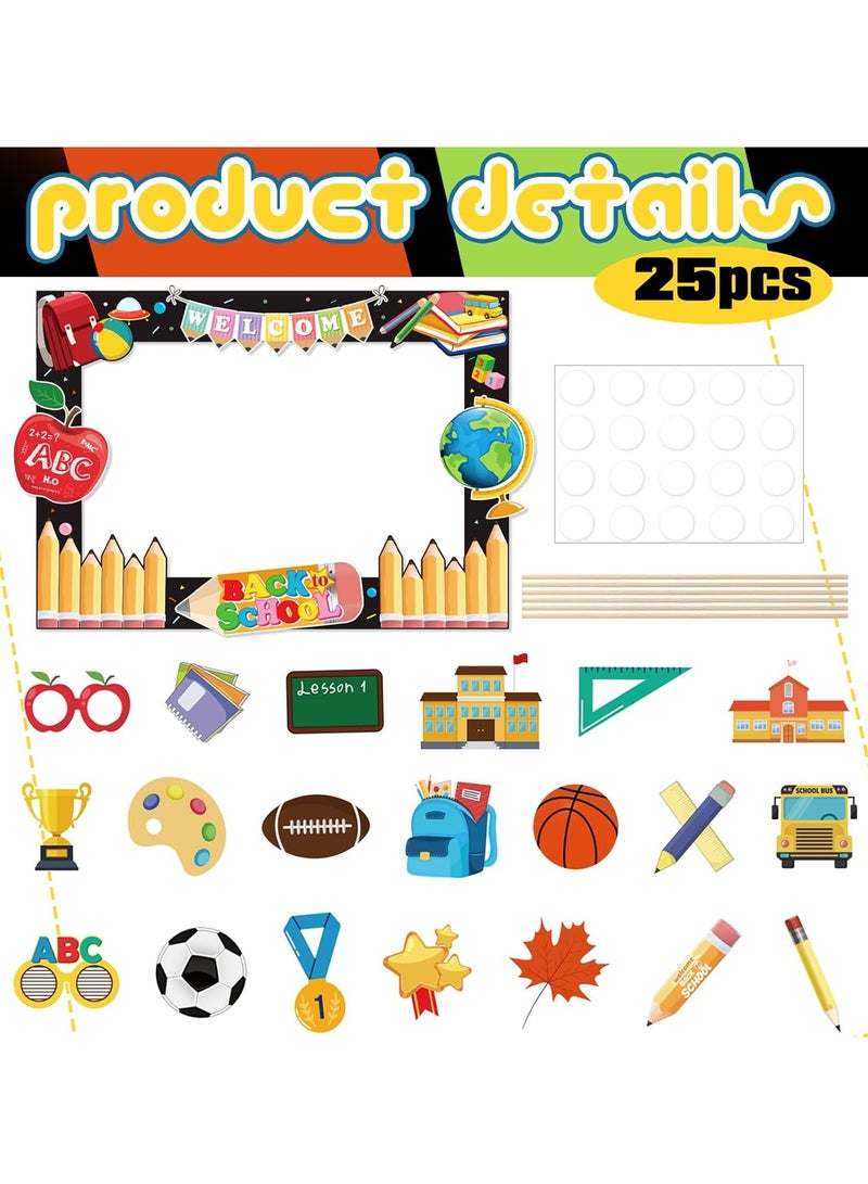 25 Pcs Back to School Party Photo Booth Props Back to School Photo Booth Frame Welcome Photo Booth Props Pencil Theme Abc Photo Booth Frame Apple Blackboard Photo Prop Classroom Decorations - Image 2