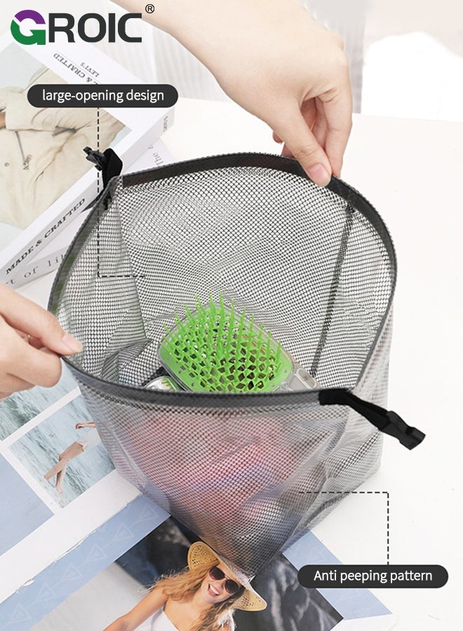 GROIC 2pcs Swim Bag, Beach Bag, Large-Capacity Storage Bag,Beach Bags Waterproof Sandproof,Mesh Storage Tote Bags,Large & Small Breathable Mesh Toiletry Organizer Pouch for Beach Gym Swimming Travel - Image 3