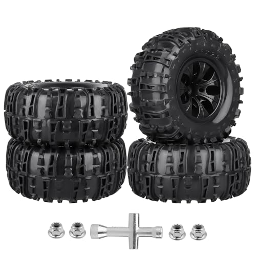 FriHobby PreGlued Huge OD 63160mm 110 RC Truck Tires and Wheels Set 28 RC Tires 12mm Hex for Traxxas Rustler Hoss Stampede 4x4 2WD Redcat Blackout 110 Scale RC Monster Truck Replacement - Image 1