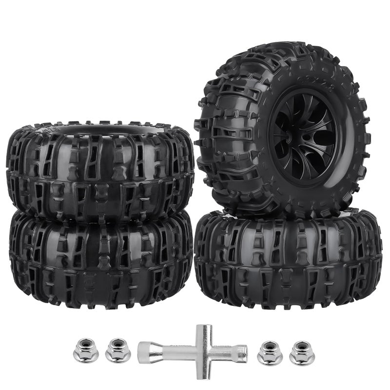 FriHobby PreGlued Huge OD 63160mm 110 RC Truck Tires and Wheels Set 28 RC Tires 12mm Hex for Traxxas Rustler Hoss Stampede 4x4 2WD Redcat Blackout 110 Scale RC Monster Truck Replacement - Image 3