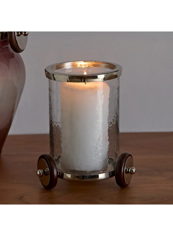 Home Box Aura Tealight Holder Glass Hurricane with Wheels Stand 15 x 19 x 15 cm