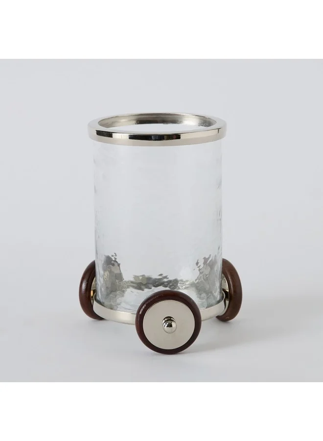 Home Box Aura Tealight Holder Glass Hurricane with Wheels Stand 15 x 19 x 15 cm