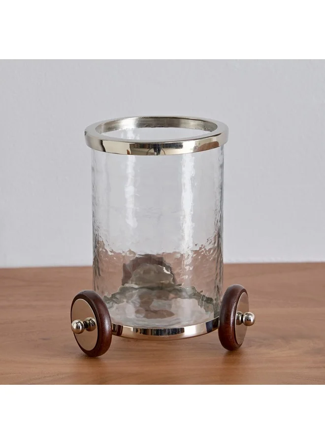 Home Box Aura Tealight Holder Glass Hurricane with Wheels Stand 15 x 19 x 15 cm
