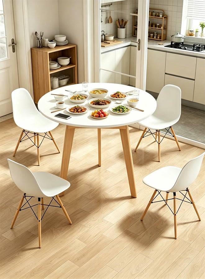 Wooden Dining Table, 80cm Kitchen Table, Modern Round Dining Table with Solid Wood Legs, Multi-Functional Desk for Dining Room Living Room Office - Image 1