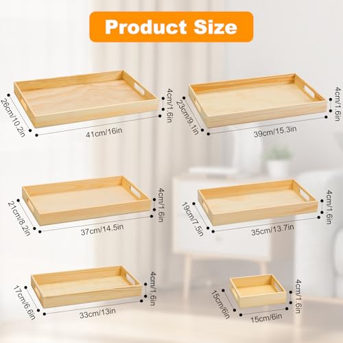 PONGJA Wooden Serving Trays with Handle - 7 Pieces Unfinished Wood Nested Breakfast Food Serving Trays for Craft Kids Montessori Snacks Home Decor Kitchen Party Dinner - Image 2