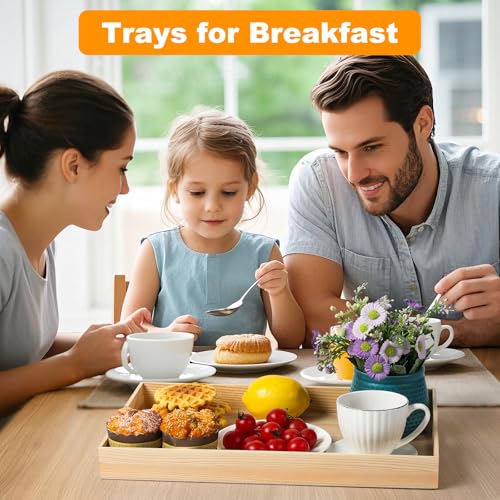 PONGJA Wooden Serving Trays with Handle - 7 Pieces Unfinished Wood Nested Breakfast Food Serving Trays for Craft Kids Montessori Snacks Home Decor Kitchen Party Dinner - Image 5