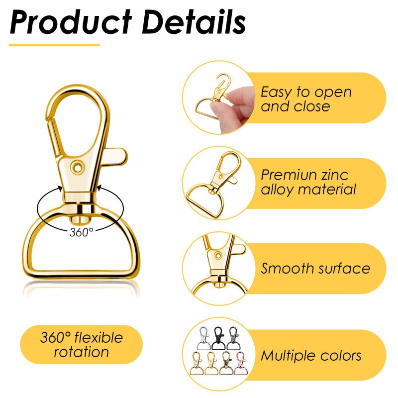 anezus Swivel Clasp Hooks, Anezus 80Pcs Key Chain Clip Hooks, D Ring Clip Lanyard Hardware for Keychain Making, Lanyard Making, Purse Hardware, DIY Craft (1â€ Inside Width) - Image 3