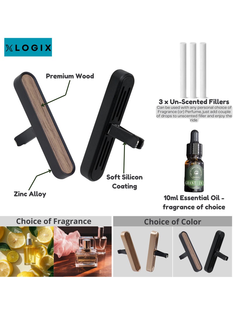 XLOGIX Car Air Freshener for AC Vent – Premium Essential Oil Diffuser with Refillable Scent Sticks, Long-Lasting Aroma, Elegant Metal & Wood Design, Perfect Gift for Men & Car Lovers - Image 3