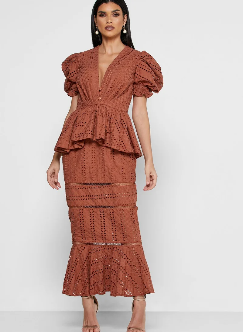 Threadz by Ajooni Peplum Schiffli Dress