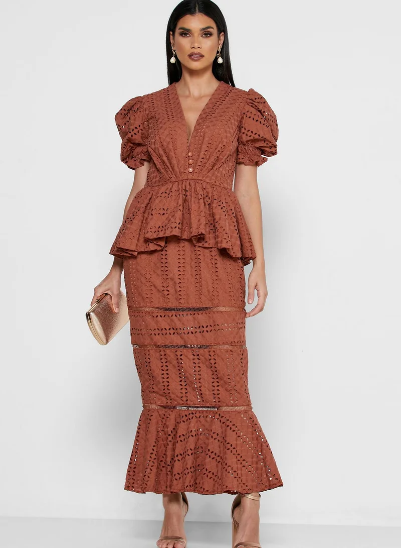 Threadz by Ajooni Peplum Schiffli Dress