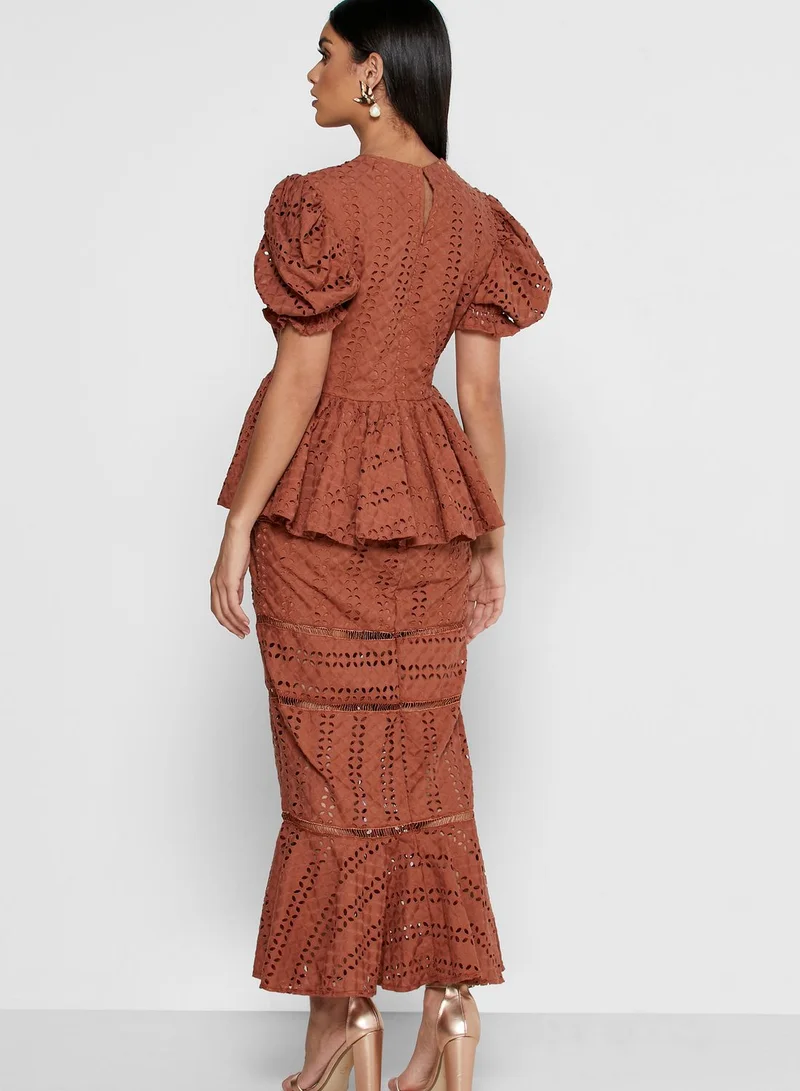 Threadz by Ajooni Peplum Schiffli Dress