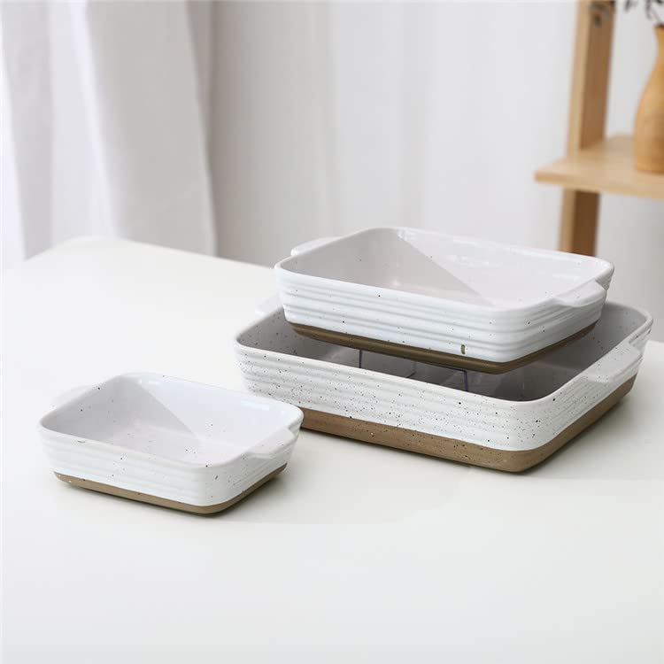 ARTHAUSEN Farmhouse Ceramic Baking Dishes  3 Nested Sizes Set  OvenSafe Stoneware Casserole Pans  Rectangular Serving Bakeware for Kitchen Lasagna Pasta Roasting Heat Resistant No Lids