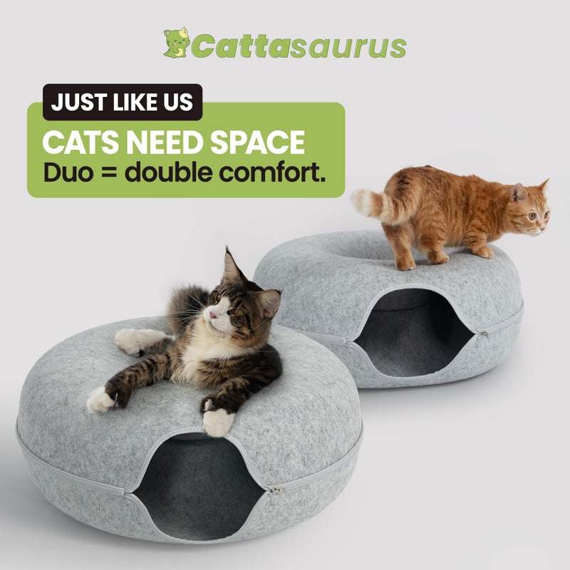 Cattasaurus Peekaboo Cat Cave Duo Jumbo Set, Extra Spacious Cat Donut for Multiple & Large Kitty 15+ lbs, Scratch Detachable Cat Beds for Indoor Cats, Washable Cat Tunnel Bed, Best Kitten Toys - Image 4