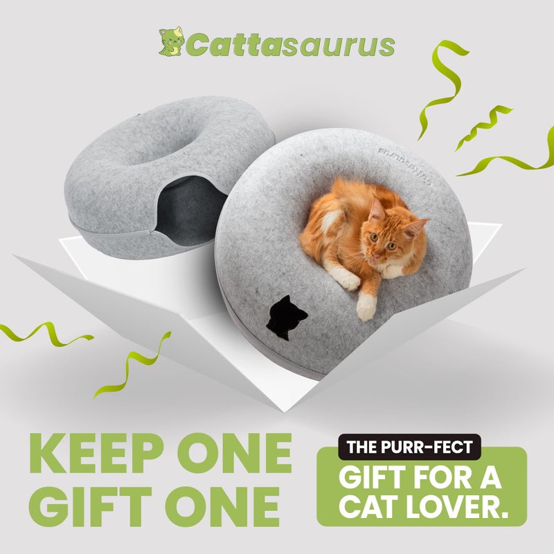 Cattasaurus Peekaboo Cat Cave Duo Jumbo Set, Extra Spacious Cat Donut for Multiple & Large Kitty 15+ lbs, Scratch Detachable Cat Beds for Indoor Cats, Washable Cat Tunnel Bed, Best Kitten Toys - Image 5