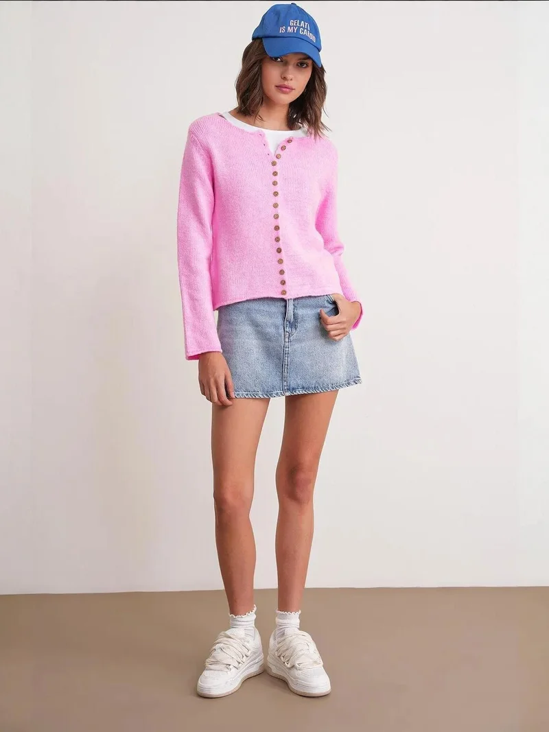 MixRay Mixray Buttoned Ribbed Knit Cardigan
