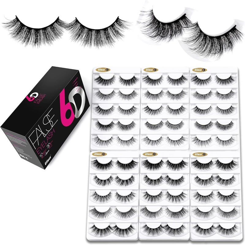 Eliace False Eyelashes Natural look Cat Eye Lashes Wispy Strips,6D Volume Mink lashes 30 Pairs 10 Mixed Styles Fake Eyelashes Pack,Wispy Eyelash Soft Reusable Dramatic Fluffy Beauty Lash Wholesale