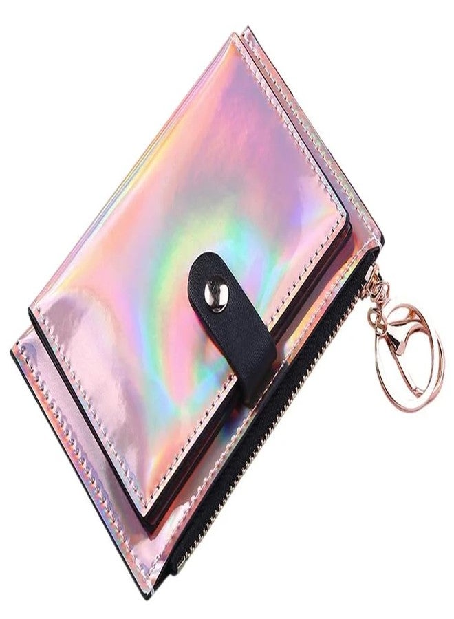 MOCA Womens Girls Wallet Card Holder Coin Cash Purse Compact MIni Wallet with 6 Card Slots, Coin Pocket, 3 Cash Compartments, Snap Button & Lobster Clasp, for Teens & Girls (Pink) - Image 1