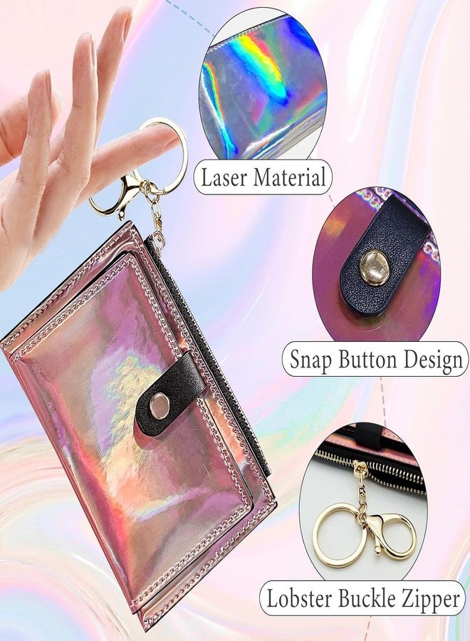 MOCA Womens Girls Wallet Card Holder Coin Cash Purse Compact MIni Wallet with 6 Card Slots, Coin Pocket, 3 Cash Compartments, Snap Button & Lobster Clasp, for Teens & Girls (Pink) - Image 2
