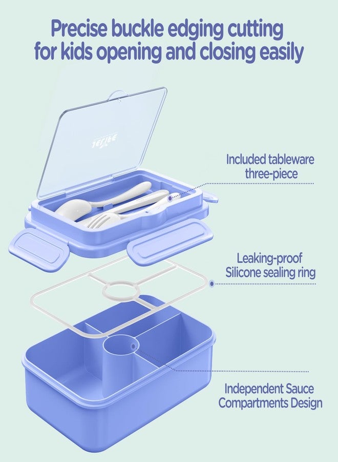 Jelife Bento Lunch Box for Kids - Large Bento-Style Leakproof Bento Boxes with 4 Compartments Lunchbox with Silverware for Kids Back to School, Reusable On-the-Go Meal and Snack Containers,Macaron - Image 3
