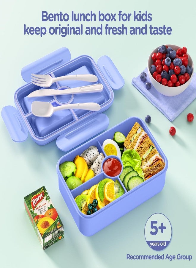 Jelife Bento Lunch Box for Kids - Large Bento-Style Leakproof Bento Boxes with 4 Compartments Lunchbox with Silverware for Kids Back to School, Reusable On-the-Go Meal and Snack Containers,Macaron - Image 2