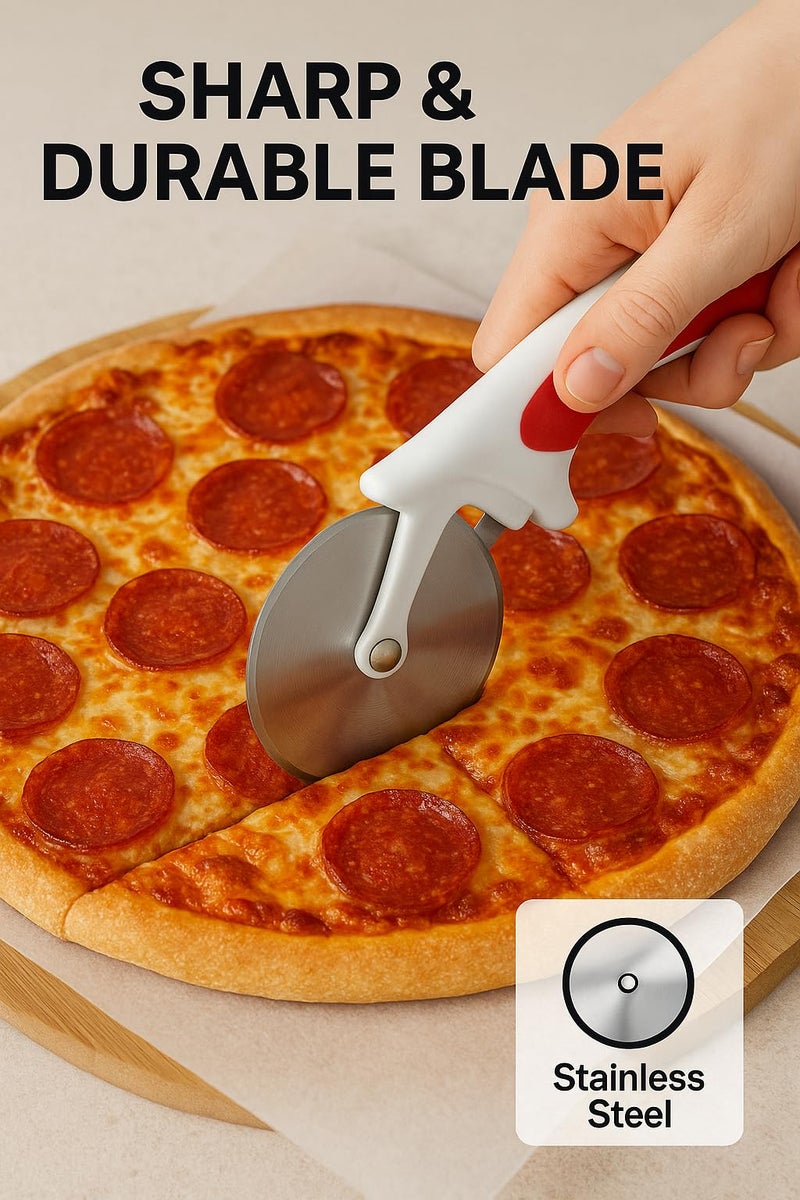 Trinanta Ventures Premium Stainless Steel Pizza Cutter with Sharp Blade & Smooth Rolling Plastic Handle, Paratha, Chapati, Slice Cutter, Kitchen Slicer for Pizza, Sandwich, Pizza Cutter for Kitchen - Image 5