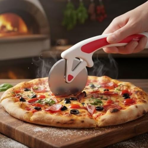 Trinanta Ventures Premium Stainless Steel Pizza Cutter with Sharp Blade & Smooth Rolling Plastic Handle, Paratha, Chapati, Slice Cutter, Kitchen Slicer for Pizza, Sandwich, Pizza Cutter for Kitchen - Image 1