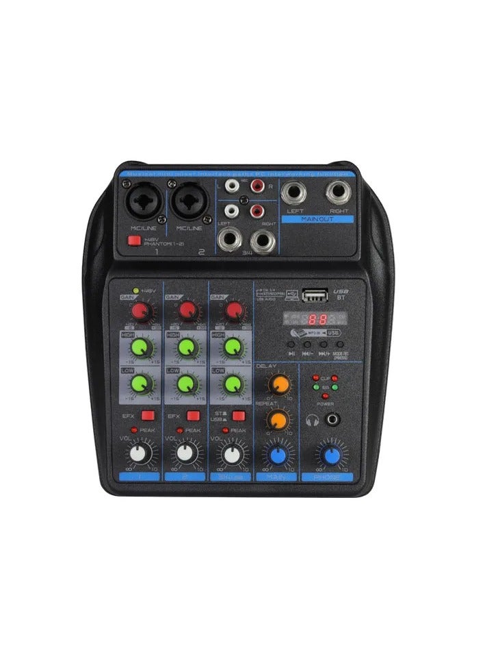 4 Channel Mixer, DJ Mixing Console, with Bluetooth, 48V Phantom Power Monitor Karaoke System USB Mixer Audio - Image 1