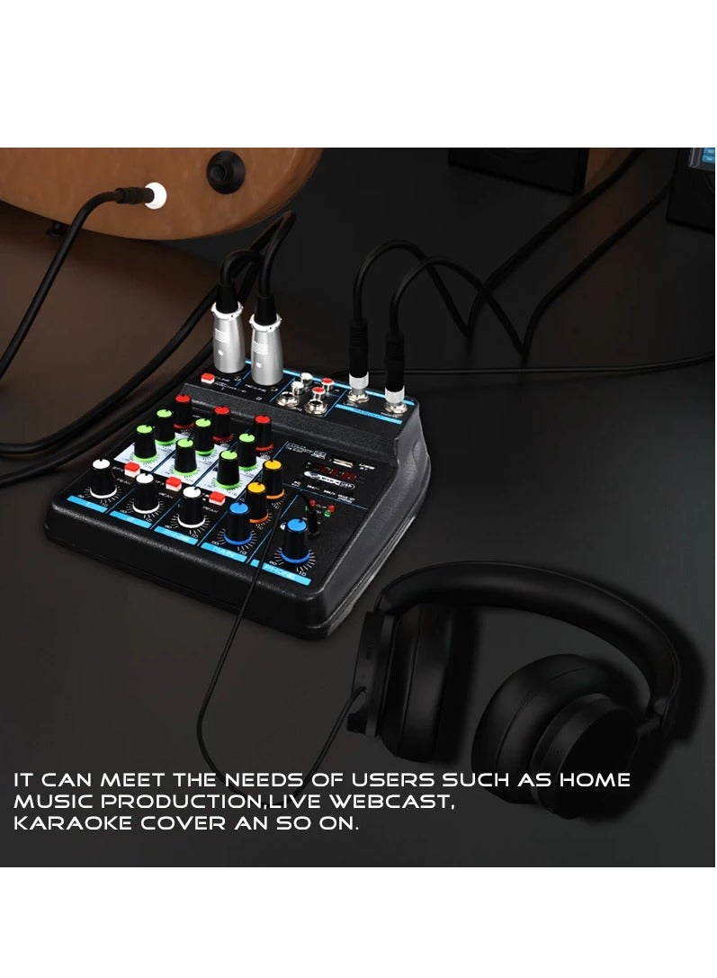 4 Channel Mixer, DJ Mixing Console, with Bluetooth, 48V Phantom Power Monitor Karaoke System USB Mixer Audio - Image 2