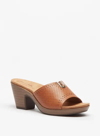 فلورا بيلا Cutwork Detail Slip On Sandals with Block Heels