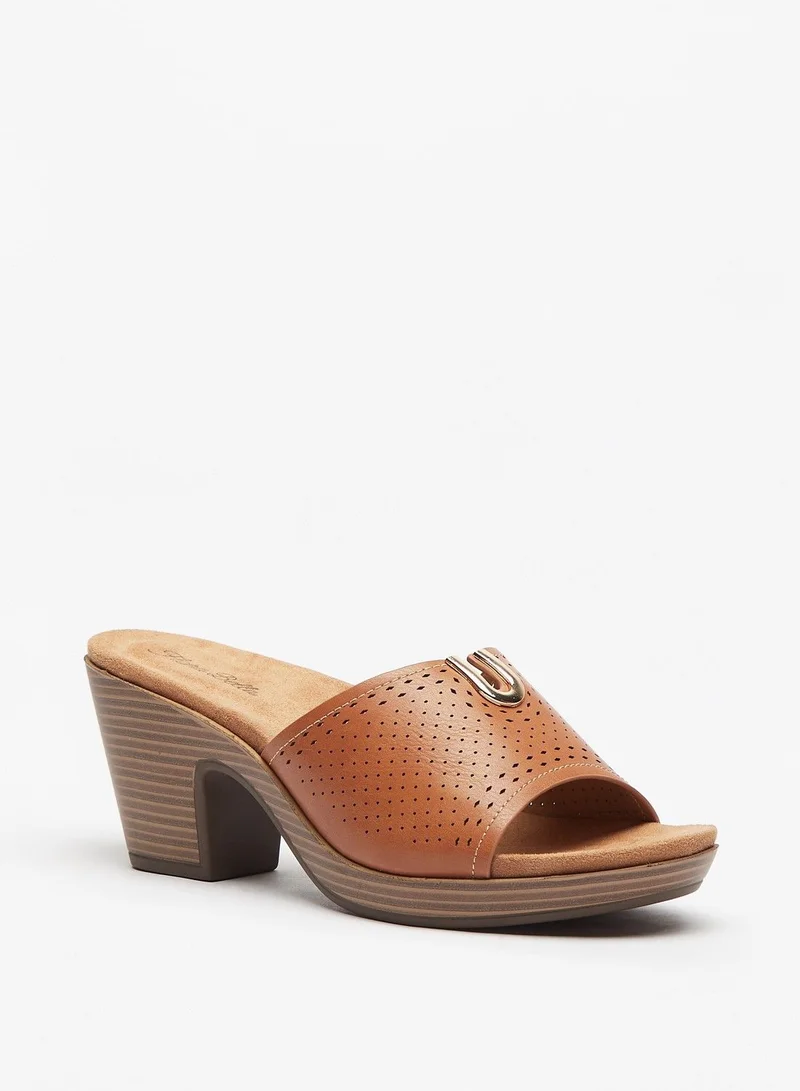 فلورا بيلا Cutwork Detail Slip On Sandals with Block Heels