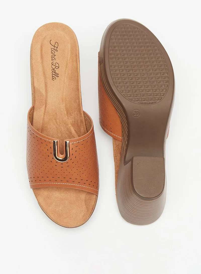 فلورا بيلا Cutwork Detail Slip On Sandals with Block Heels