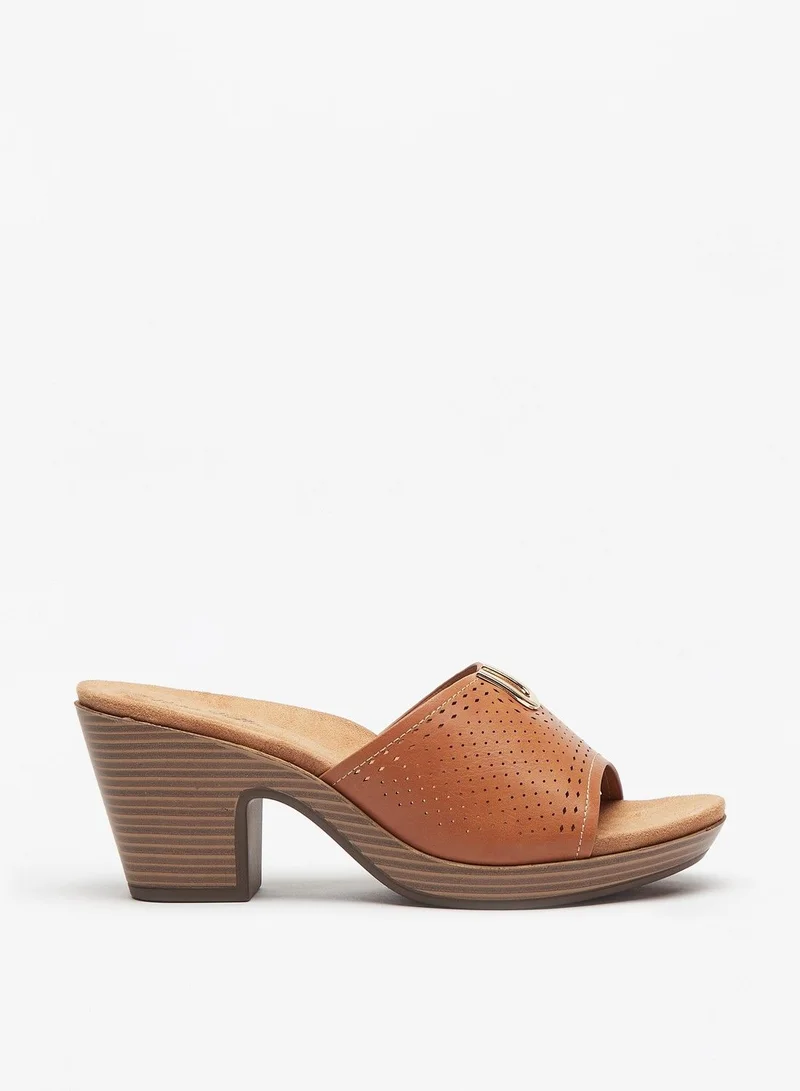 فلورا بيلا Cutwork Detail Slip On Sandals with Block Heels
