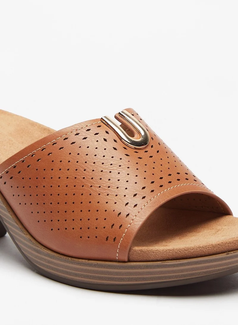 فلورا بيلا Cutwork Detail Slip On Sandals with Block Heels