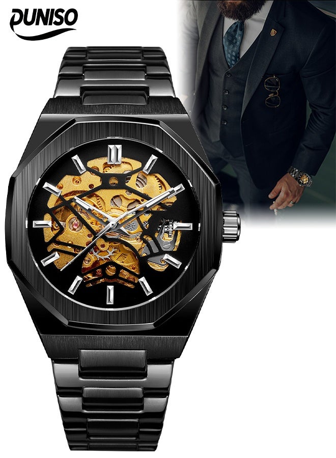 DUNISO ساعة أوتوماتيكية للرجال، ساعة ميكانيكية فاخرة أوتوماتيكية، ستانلس ستيل، تصميم مقاوم للماء للحياة اليومية، مناسبة للاجتماعات التجارية اليومية والتجمعات - Image 1