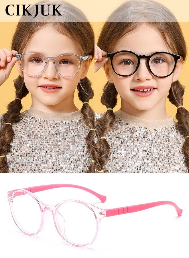 CIKJUK Round Kids Blue Light Blocking Glasses for Boys Girls Reading Gaming Eye Glasses Children Anti Radiation Eyeglasses Lightweight Students Eyeglass Fashion Kid Eyewear Age 3-12 Pink - Image 1