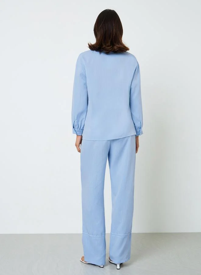 Take Two  Blue Solid Buttoned Shirt and Loose Pants Co-Ords for Women | Best Price UAE
